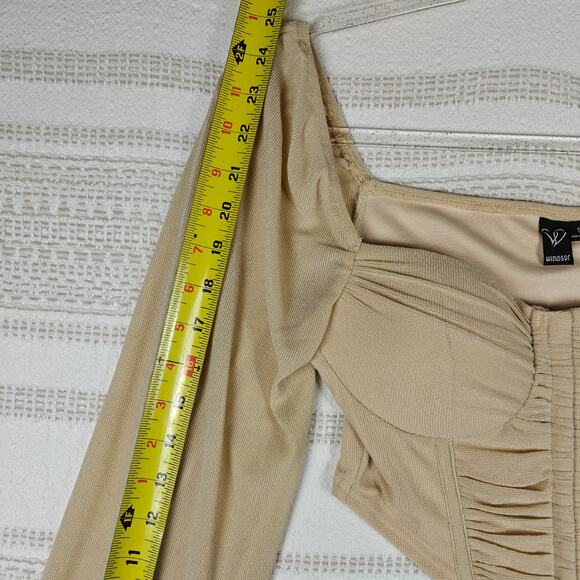 Windsor Beige Corset Long Sleeve Cropped Blouse Top Size Small - Picture 7 of 10